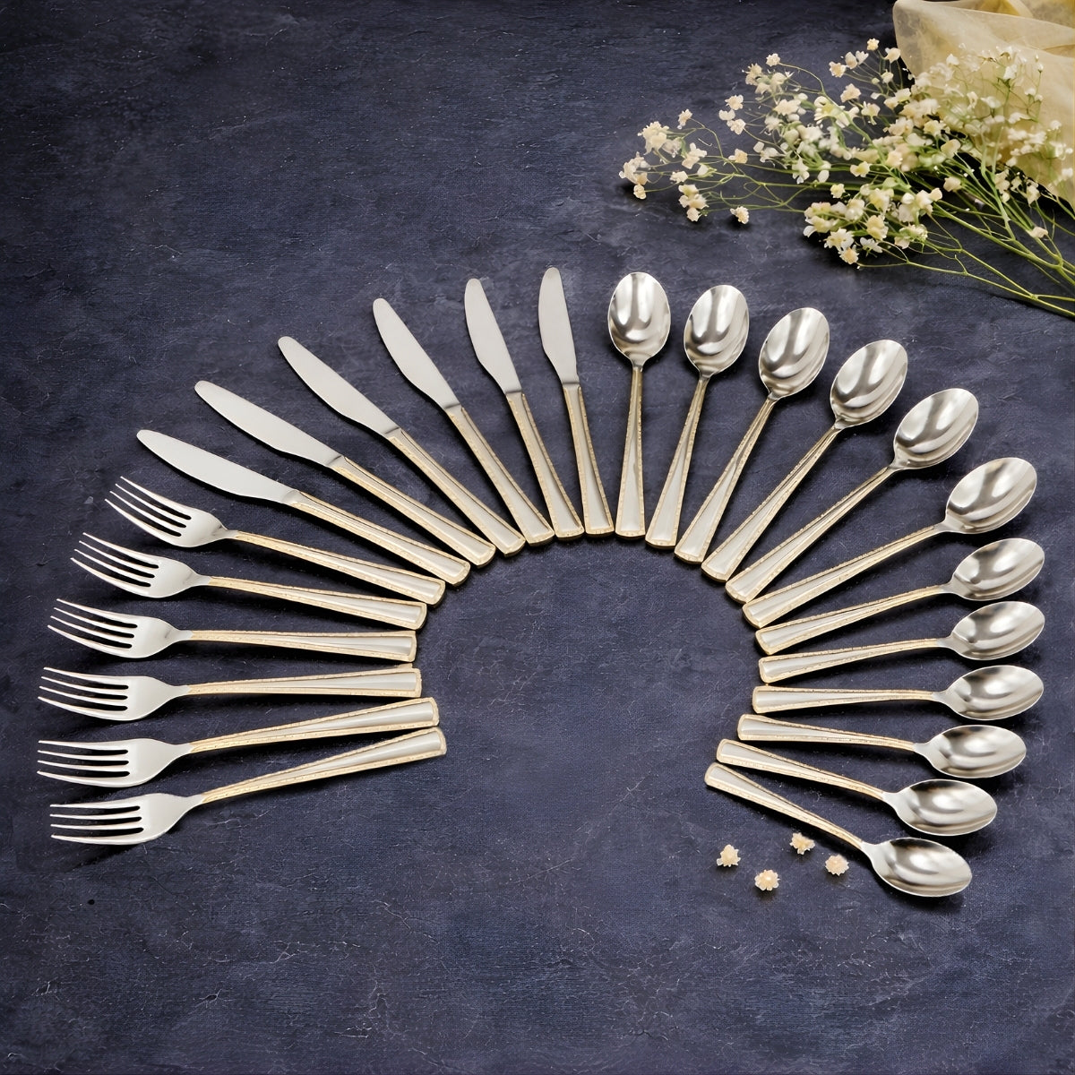 AYD Premium 24-Piece Silver & Golden Cutlery Set - 6 Person