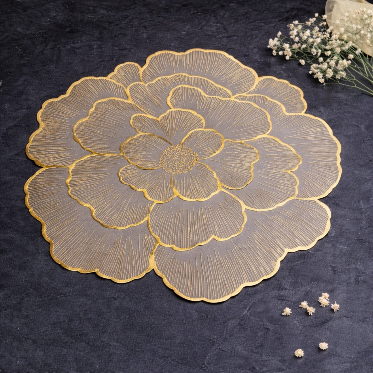 Golden & Grey Round Floral Placemat