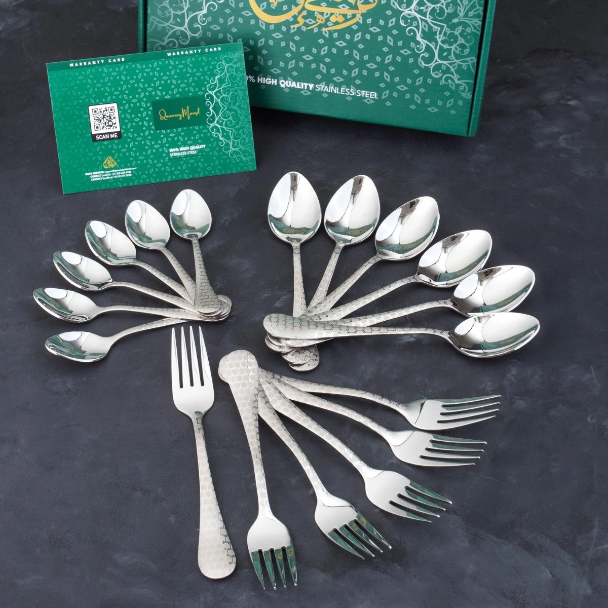 Diamond Cut Design 50 Gram Silver Cutlery Set Qareenay Manzil® branded