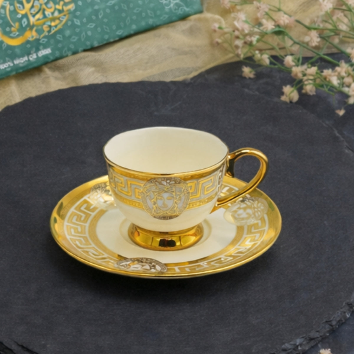 6 Persons Ceramic Tea cup & Saucer Set - Versace Design