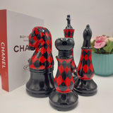 Decorative Chess Pieces - Set of 4  - Black & Red - Ceramic