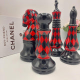 Decorative Chess Pieces - Set of 4  - Black & Red - Ceramic