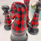 Decorative Chess Pieces - Set of 4  - Black & Red - Ceramic