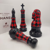 Decorative Chess Pieces - Set of 4  - Black & Red - Ceramic