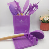 13-piece Silicone Kitchen Utensils Set with Resting Pad - Purple