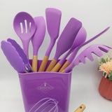 13-piece Silicone Kitchen Utensils Set with Resting Pad - Purple