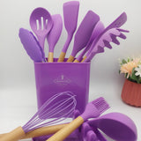 13-piece Silicone Kitchen Utensils Set with Resting Pad - Purple