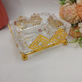 Metal & Crystal Ashtray - Elegant Golden