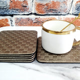 Leather Coaster Mats Square-Dull Gold Chequered