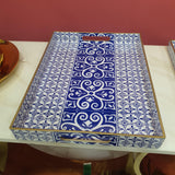 Blue Decorative Square Wooden & Metal Tray - 2 Pcs