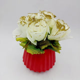 Flowers With Pots - Glittery White Rose - Brick Red Pot