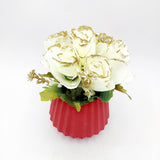 Flowers With Pots - Glittery White Rose - Brick Red Pot