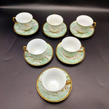 Ceramic Cup & Saucer Set - Marble Green - 6 Persons Qahwa Serving