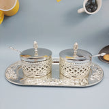 Royal Silver Sugar Pot Set - Glass & Stainless Steel