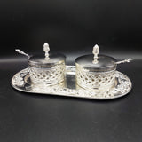 Royal Silver Sugar Pot Set - Glass & Stainless Steel