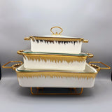 Set of 3 Nordic Buffet Dish - White & Golden Buffet Dish