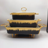 Set of 3 Nordic Buffet Dish - Black & Golden Buffet Dish