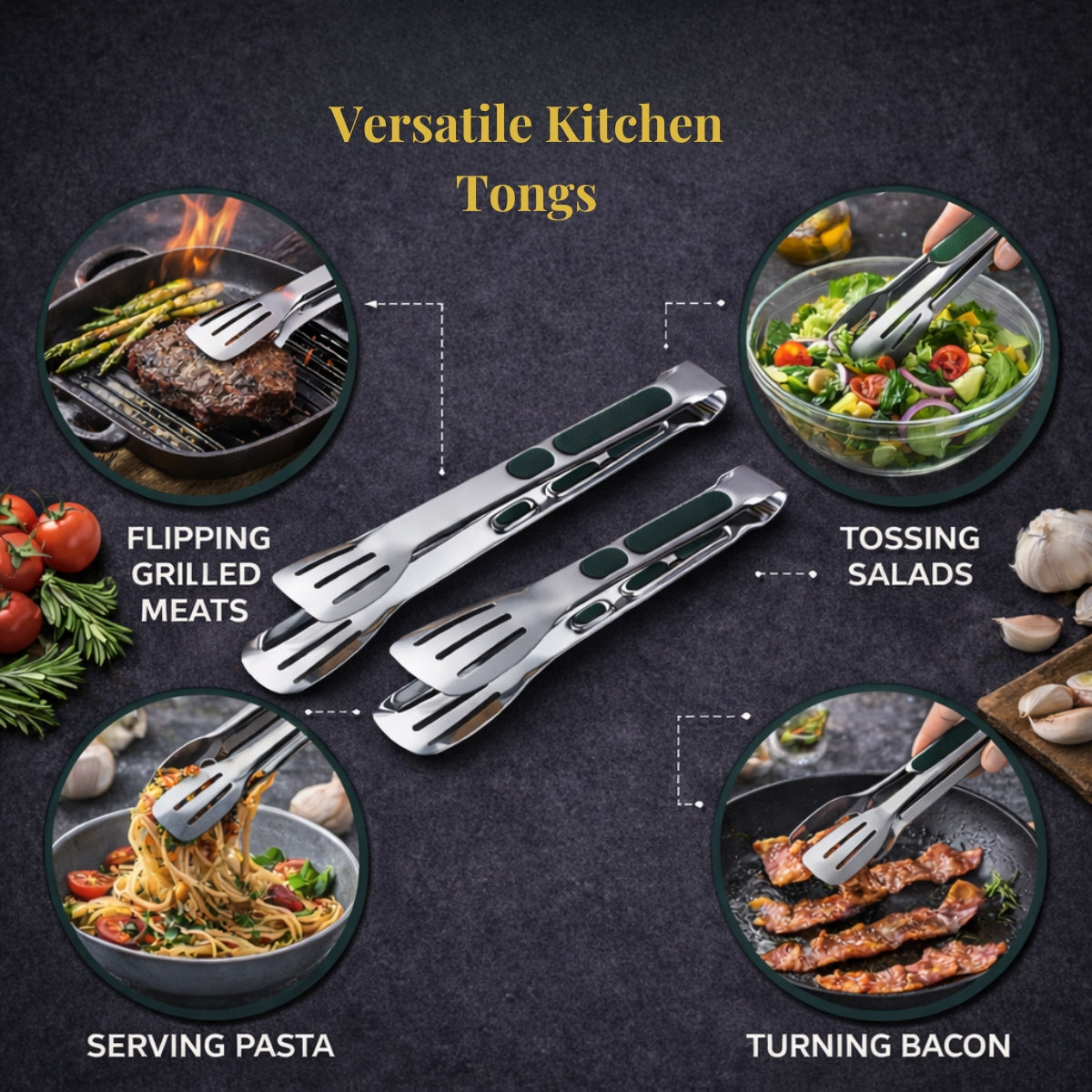 Rubber Padded Food Tongs - Set of 2