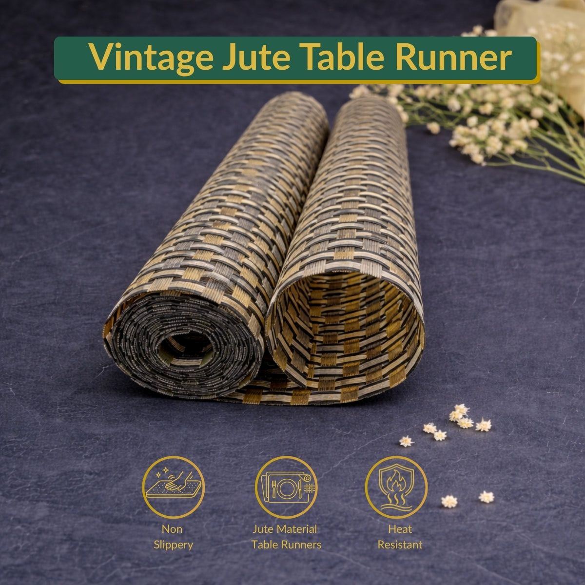 Jute Table Runner-Washable & Heat Resistant-Vintage