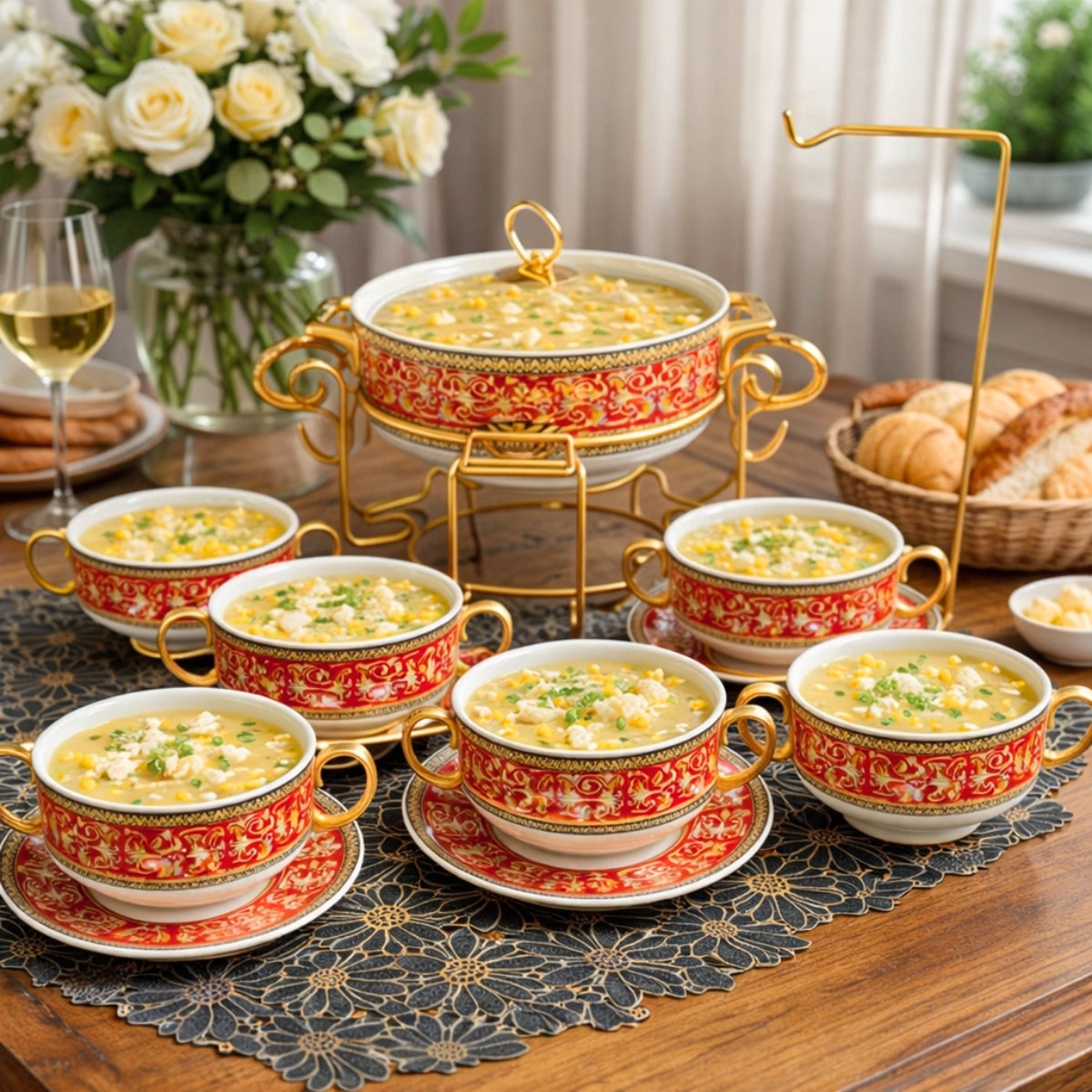Red Versace Soup Set - 14 Pieces