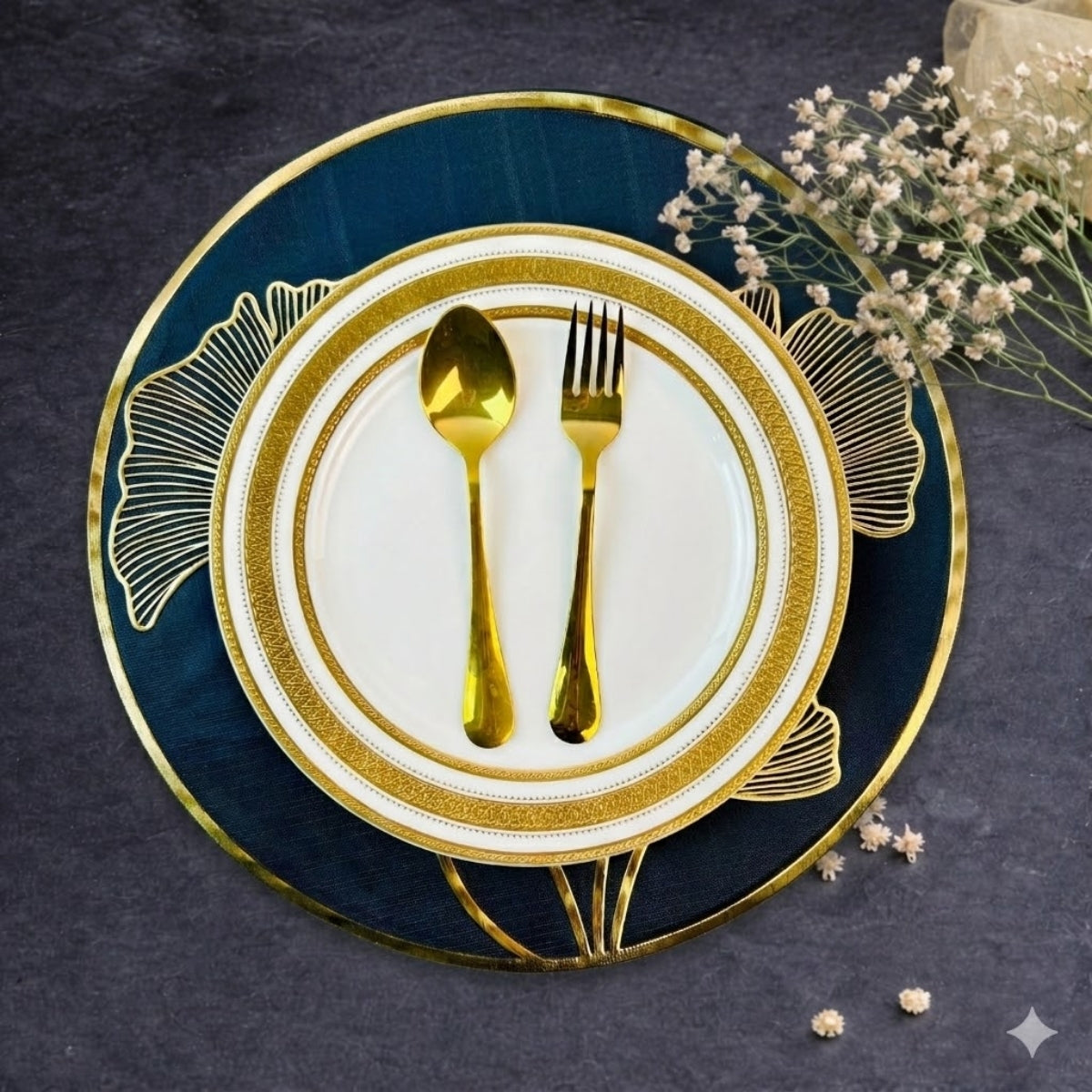 Golden & Black Round Ginkgo Placemat