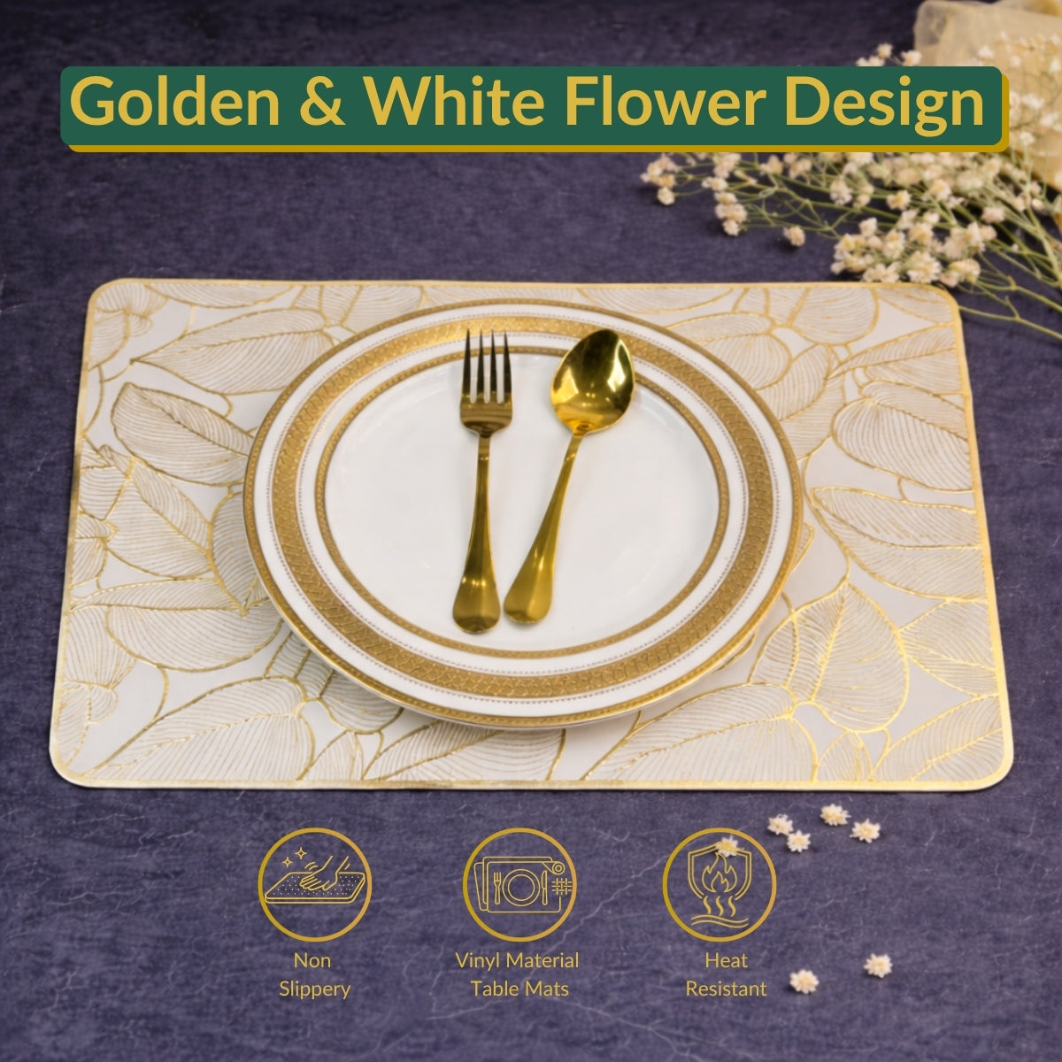 Golden & White Banana Leaves Placemat