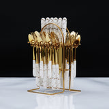 White Marbline Golden Cutlery Set 25 Pcs
