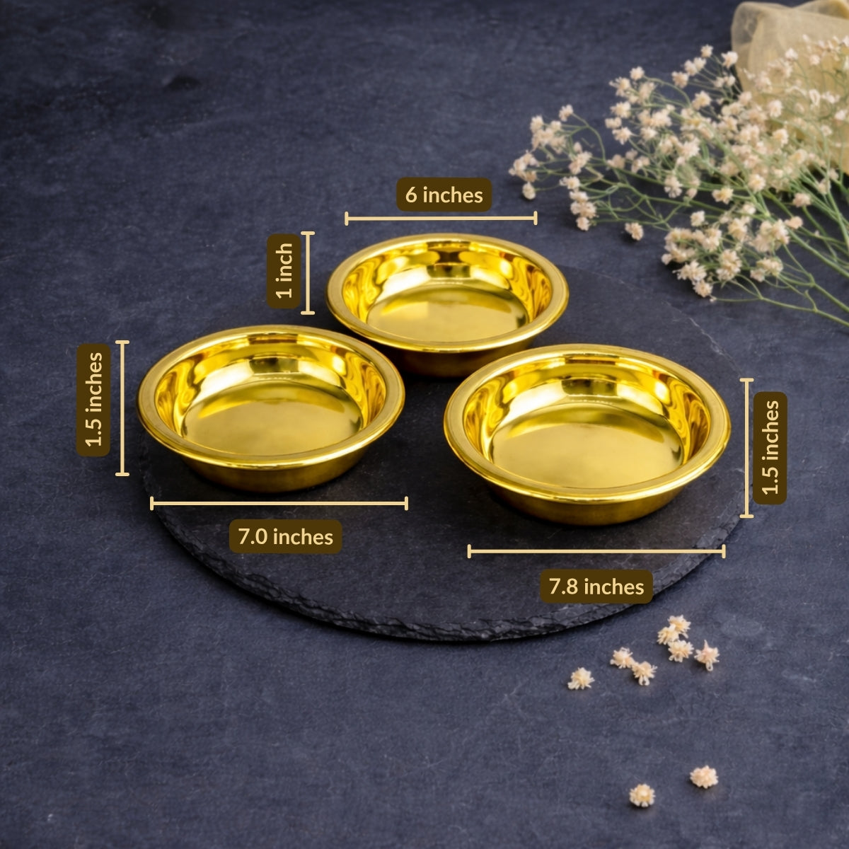 Set of 3 Golden Flat bottom Bowls