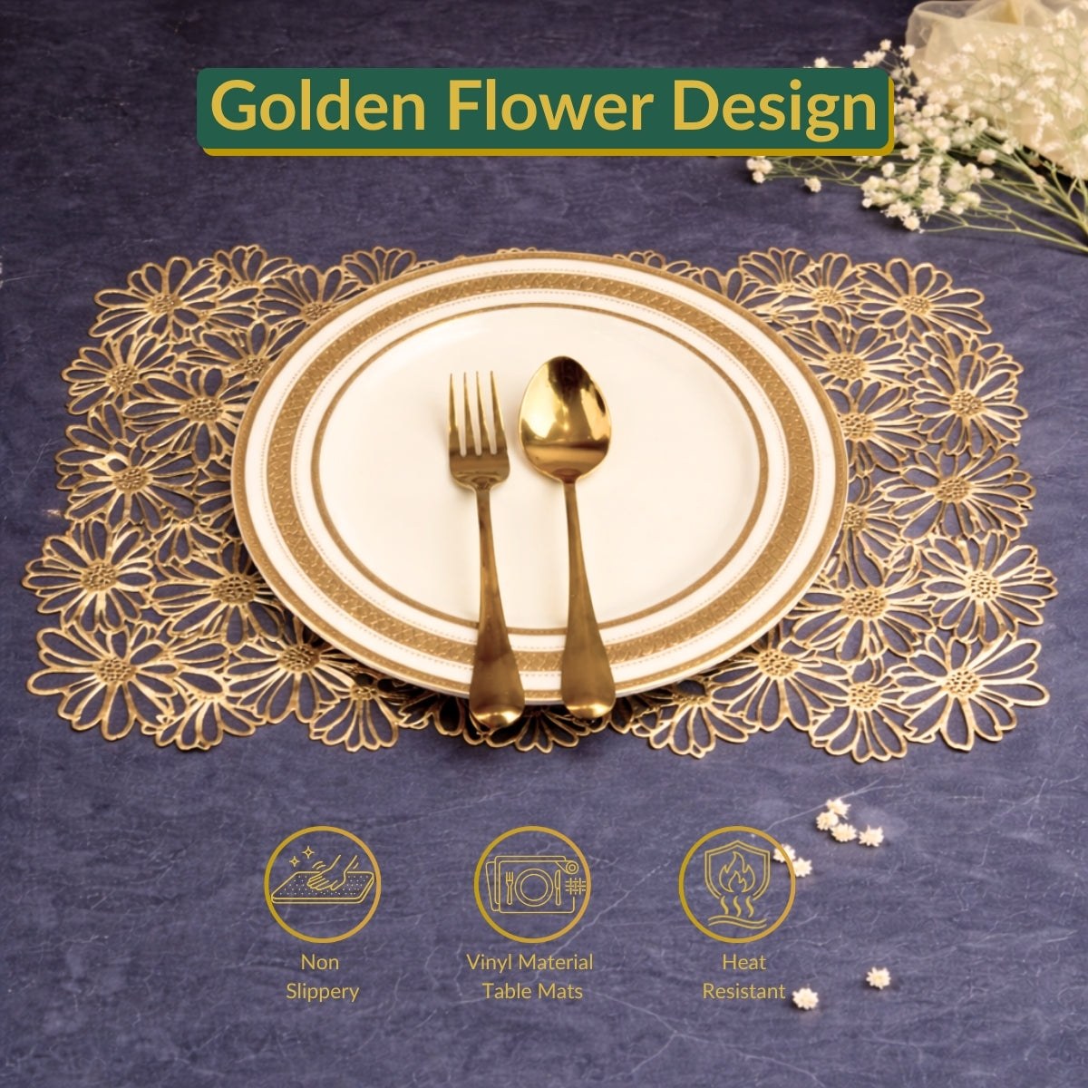Golden & Grey Daisy Cluster Placemat