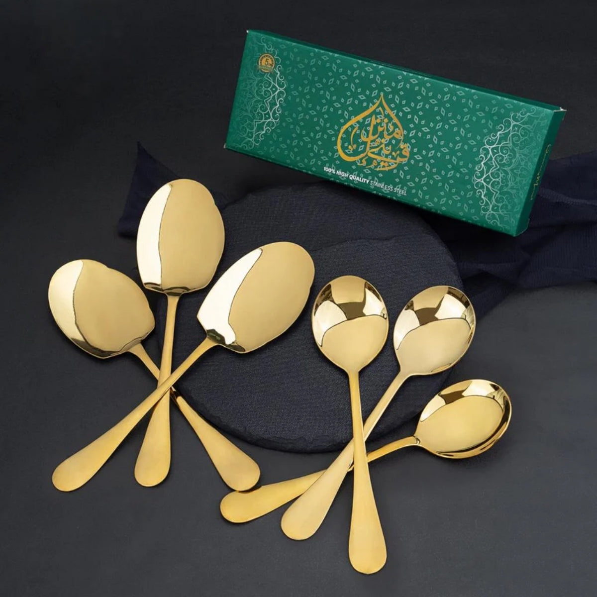Rice & Curry Serving Spoons Set Supreme Golden Qareenay Manzil® Branded with 5 Year Warranty