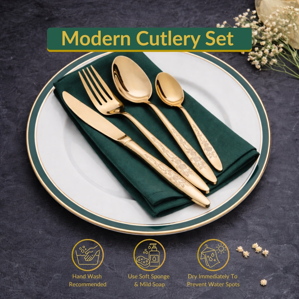 65 Grams Premium 24-Piece Golden Cutlery Set - 6 Person