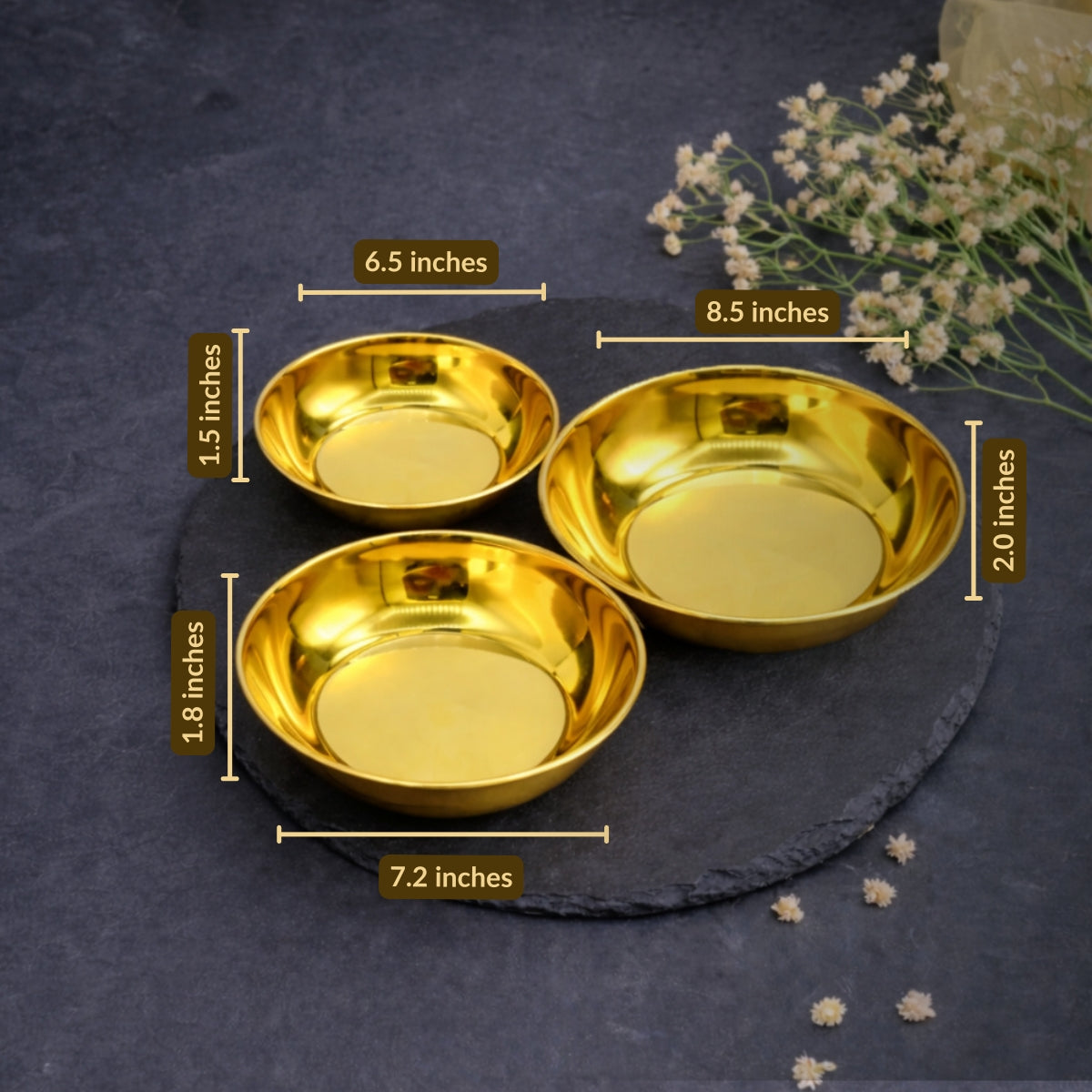 QM® Golden Nihari Bowls-Set of 3-PVD Coated