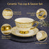 6 Persons Ceramic Tea cup & Saucer Set - Golden Flower Design