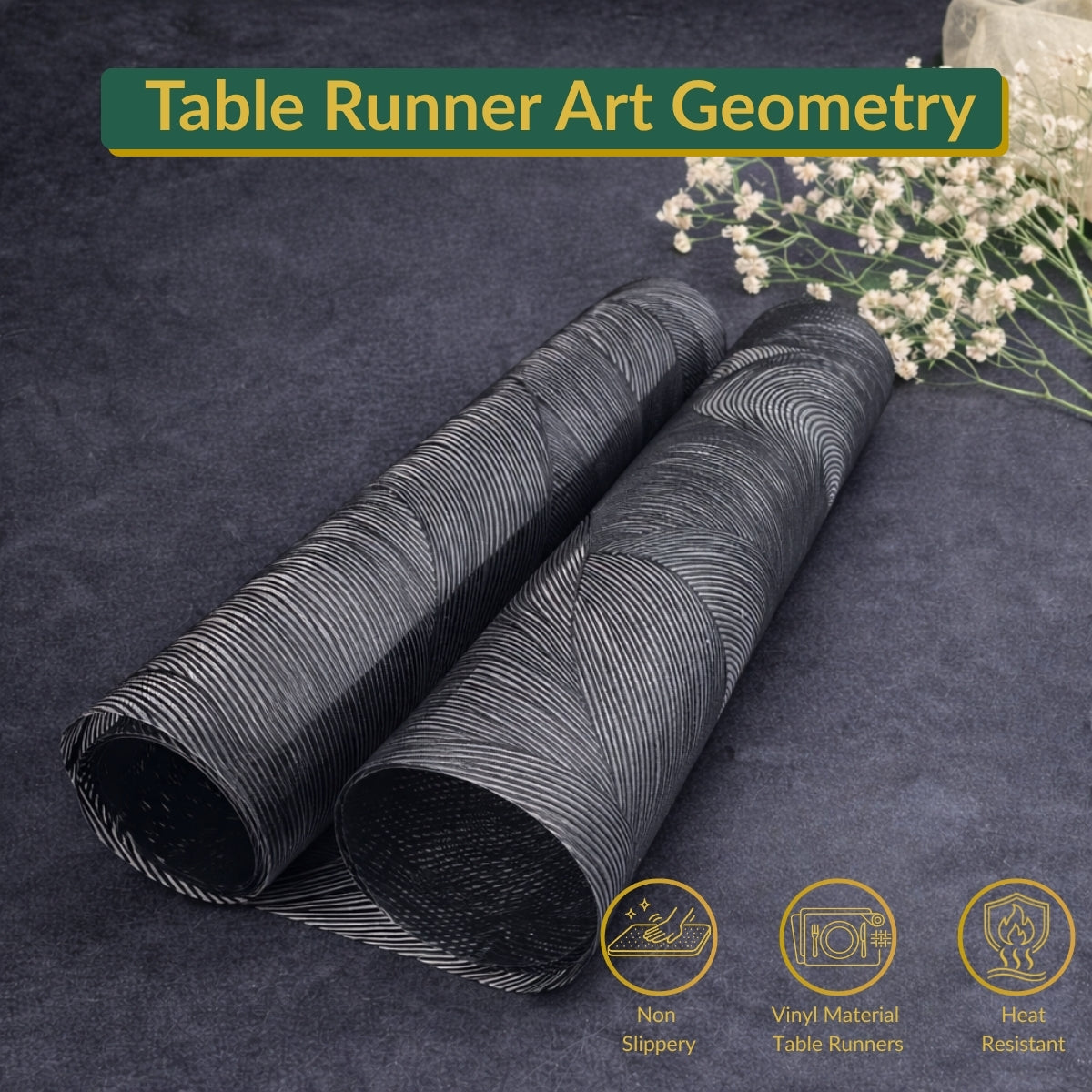 Table runner art geometry - Black color
