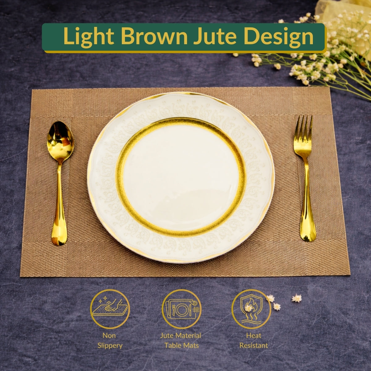 Luxury Placemats - light Brown Jute Designed