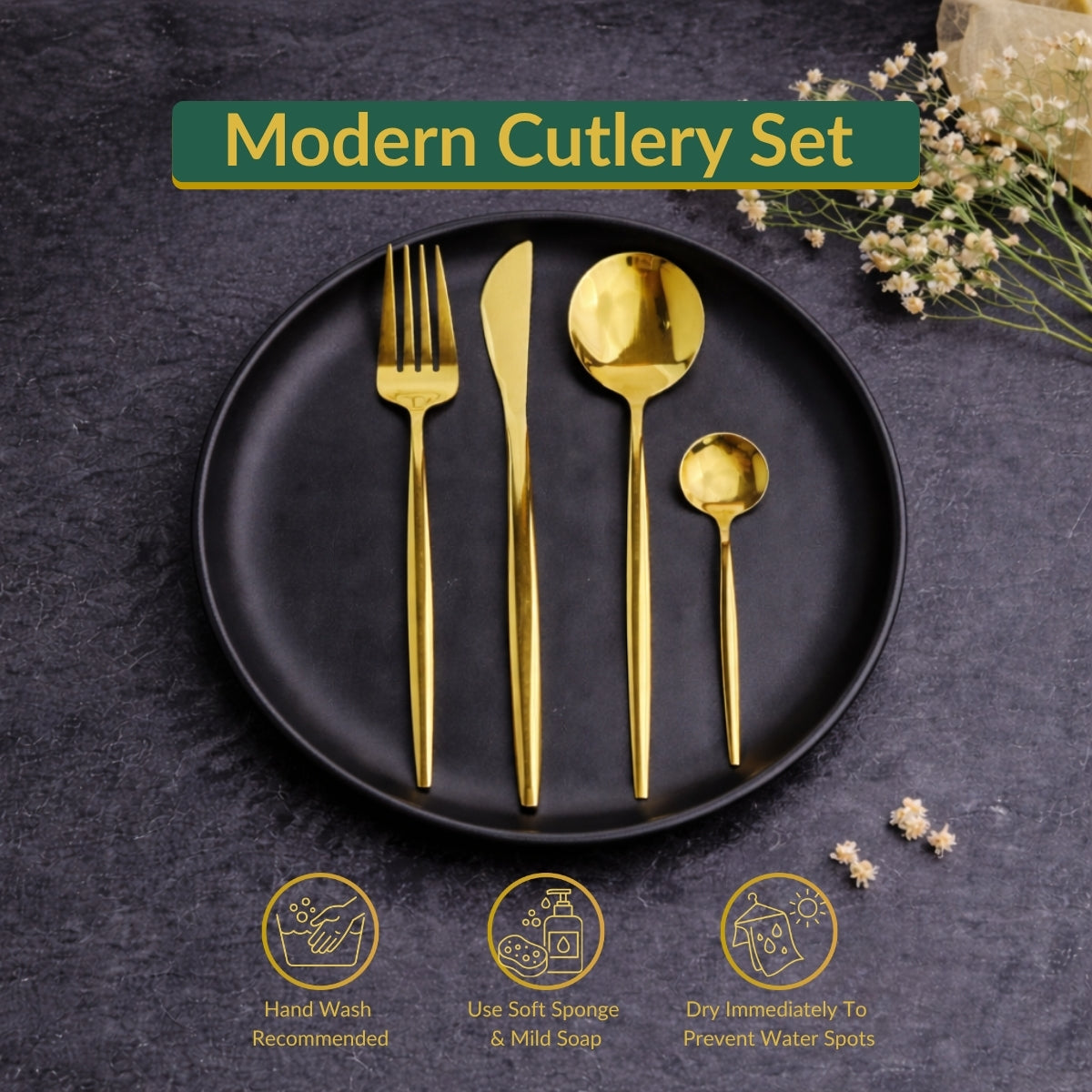 35 Grams Quality Cutlery for 6 People - 24 Piece Set - Full Golden