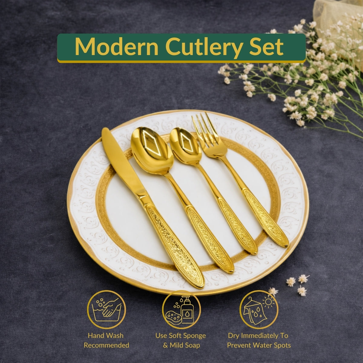 AYD Premium 24-Piece Golden Cutlery Set - 6 Person