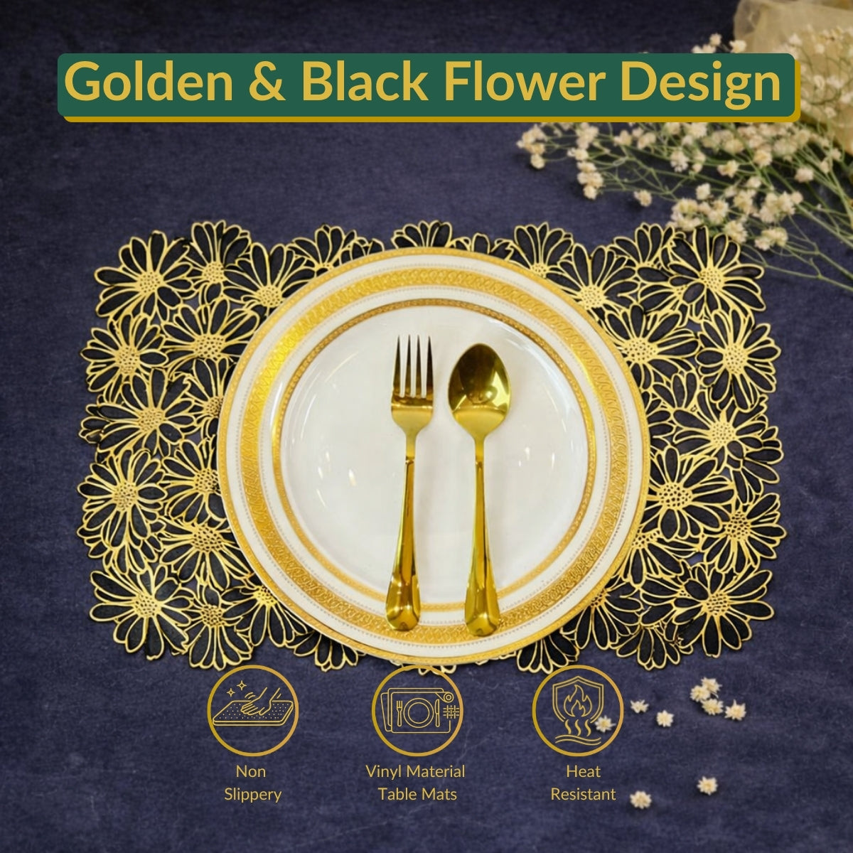 Golden & Black Daisy Cluster Placemat
