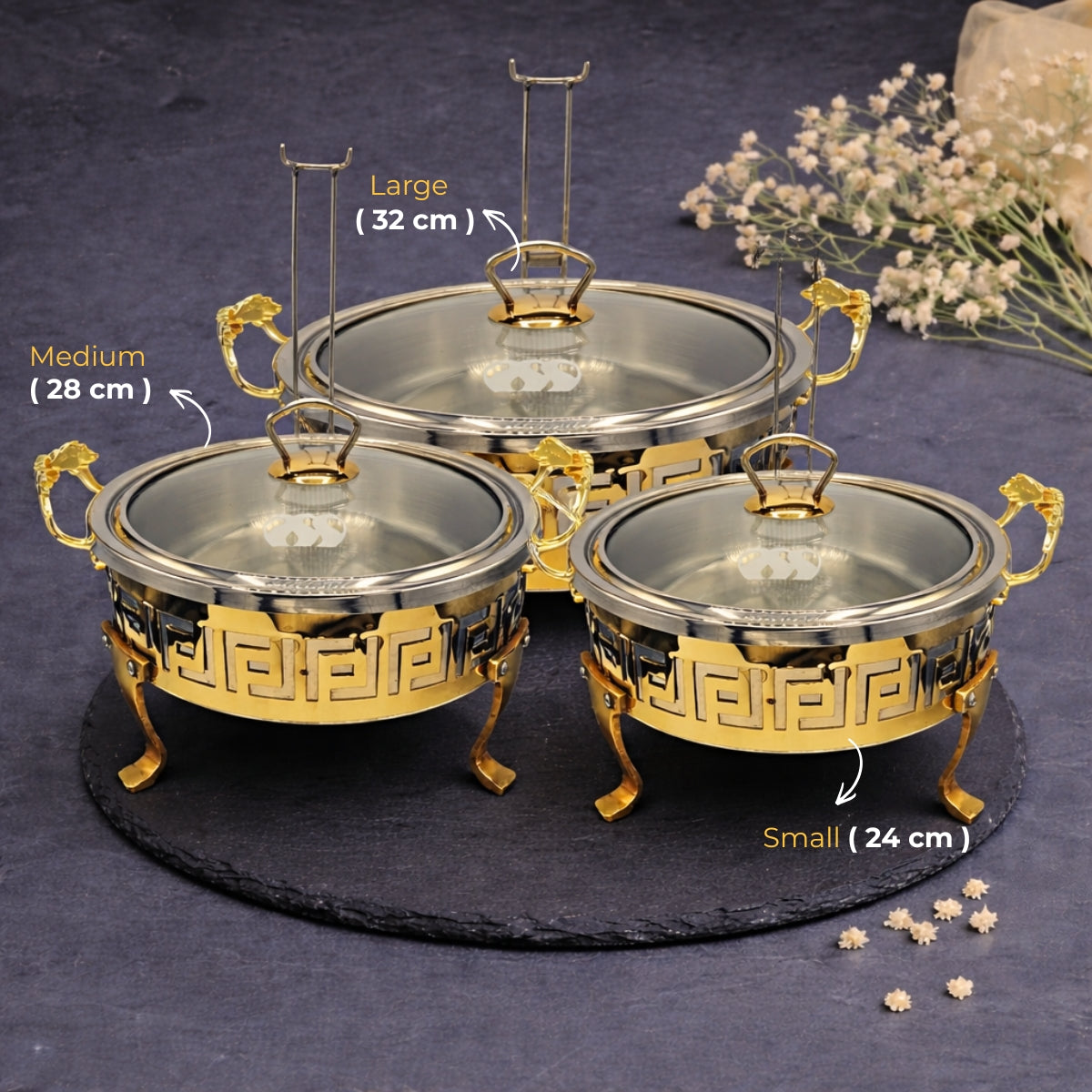 QM® Buffet Serving Dishes with Lid, Stand & Burner-Stainless Steel
