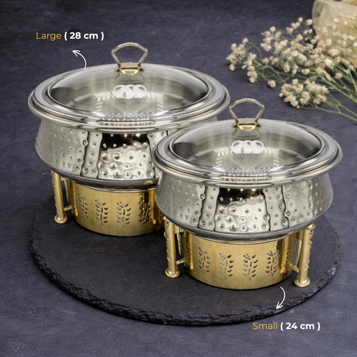 QM®  Chafing Dishes With Burner Stand & Steamer-Stainless Steel