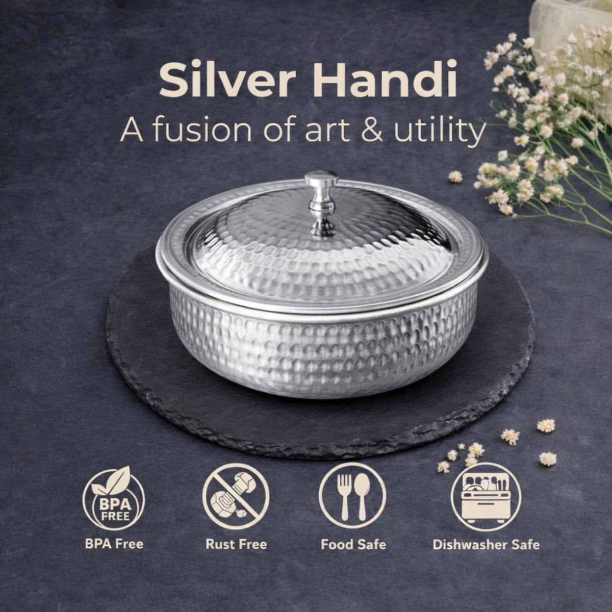 QM® Shahi Serving Handi Silver
