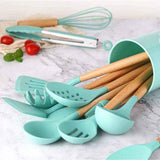 13-piece Silicone Kitchen Utensils Set with Resting Pad - Green