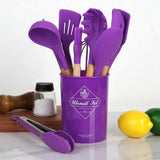 13-piece Silicone Kitchen Utensils Set with Resting Pad - Purple