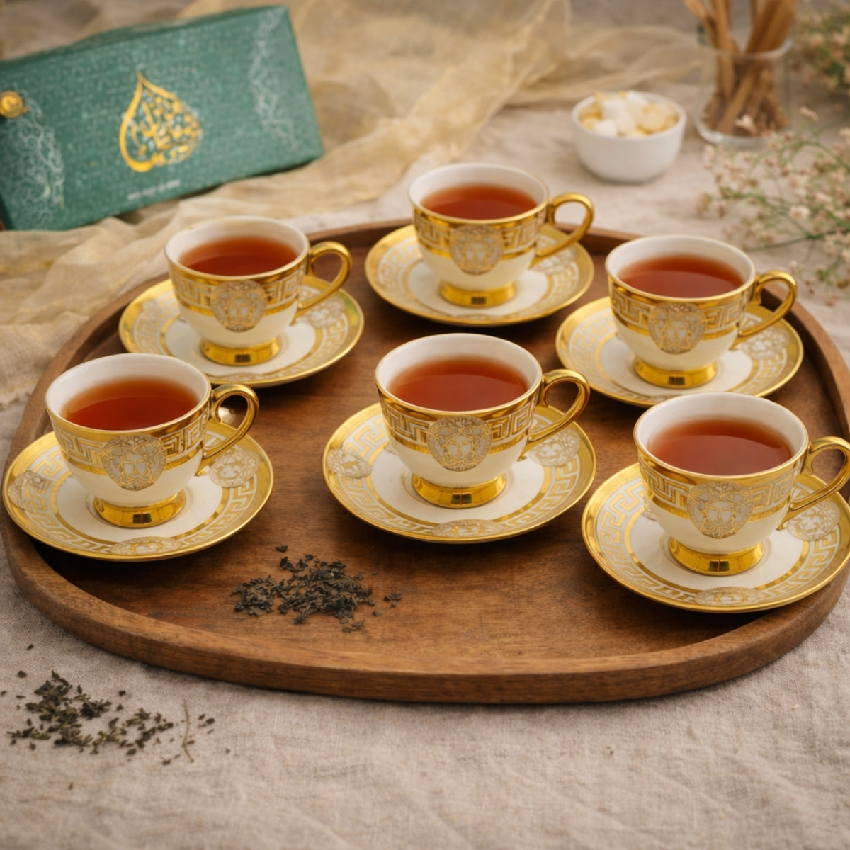 6 Persons Ceramic Tea cup & Saucer Set - Versace Design
