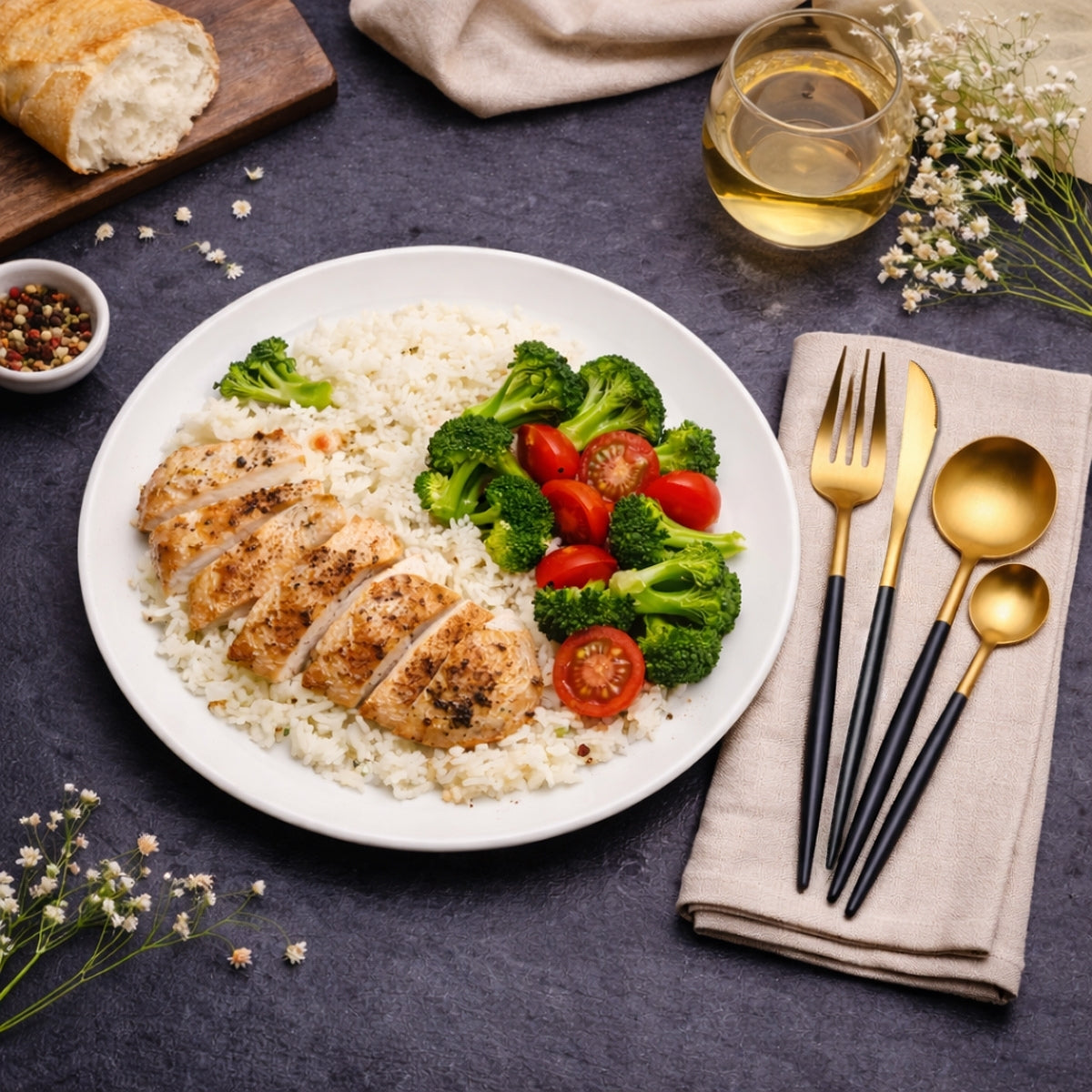 80 Gram HEAVY Quality Cutlery for 6 People - 24 Piece Set - Black & Golden