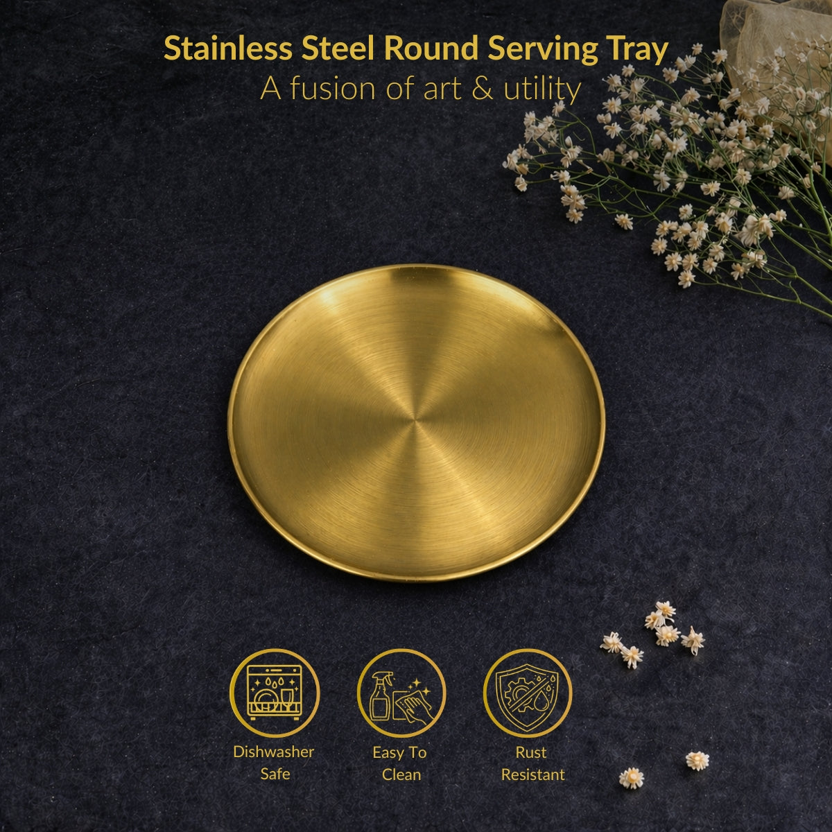 Set of 3 - Stainless Steel Round Serving Tray