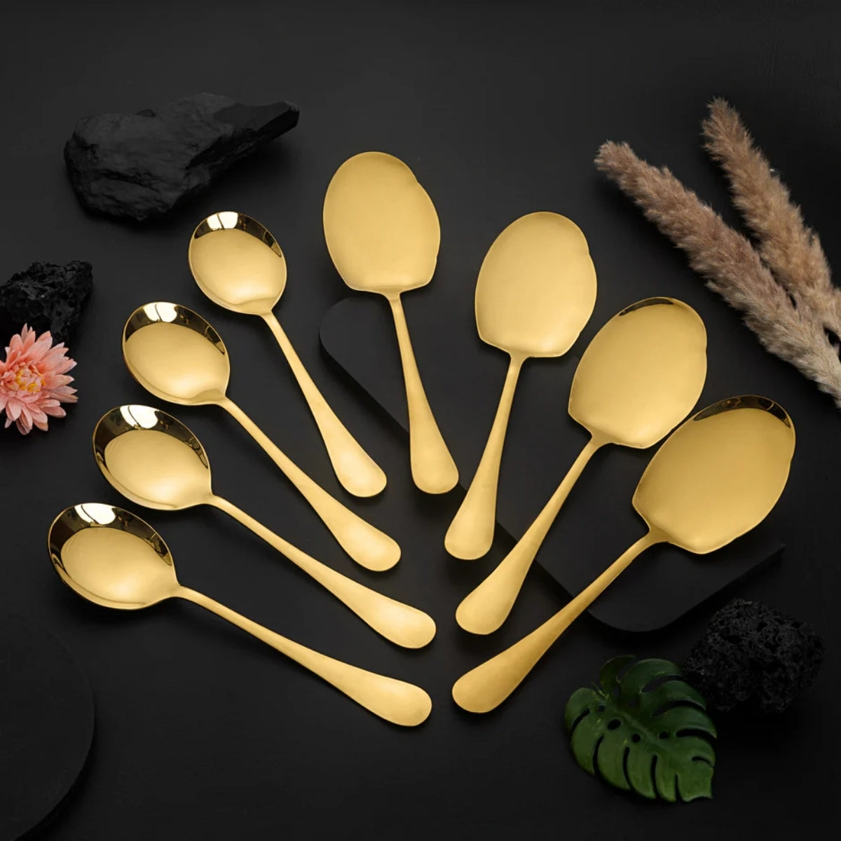 Rice & Curry Serving Spoons Set Supreme Golden Qareenay Manzil® Branded with 5 Year Warranty
