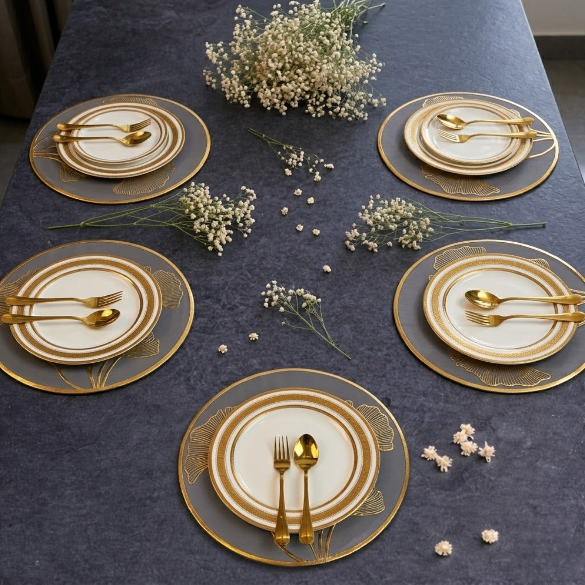 Golden & Grey Round Ginkgo Placemat