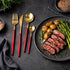 35 Gram Quality Cutlery for 6 People - 24 Piece Set - Gold & Red