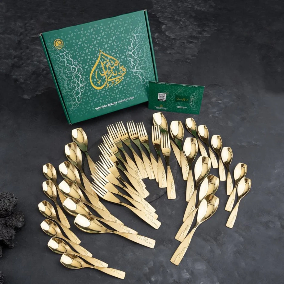 SUPREME GOLDEN 60 Gram Premium Cutlery Set Qareenay Manzil® branded